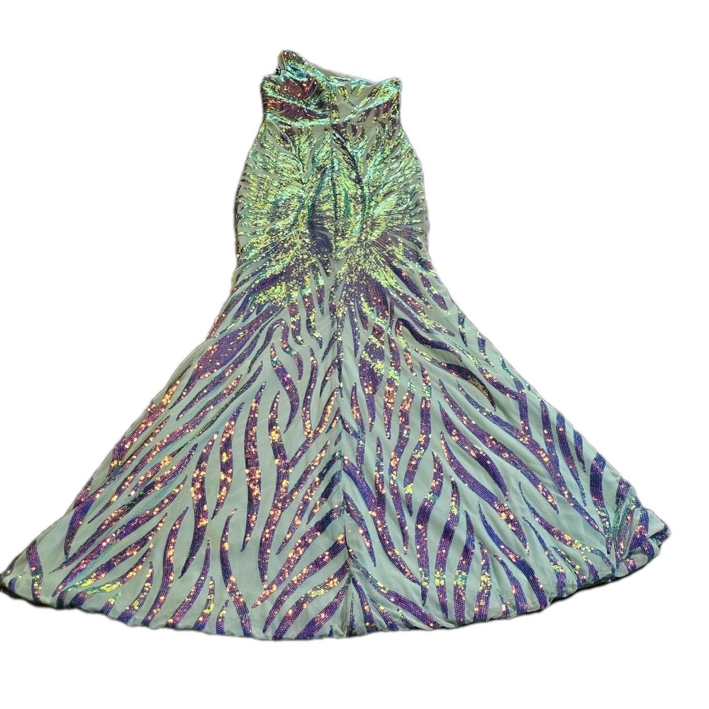 Griffniseti SZ M One Shoulder Holographic Sequin Purple/Blue Formal,Prom,HOCO